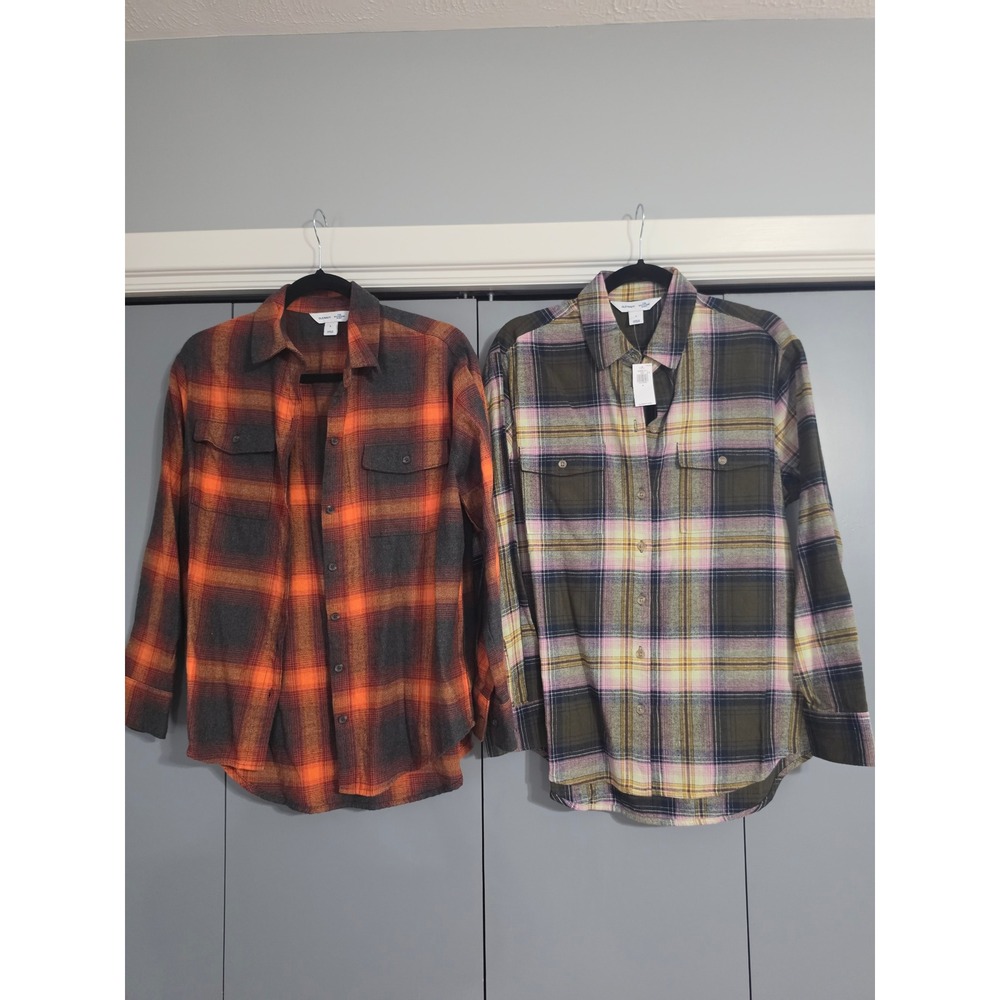 Old Navy Flannel Shirt Women S Multi New Boyfriend Plaid Button Down 2 Pack
